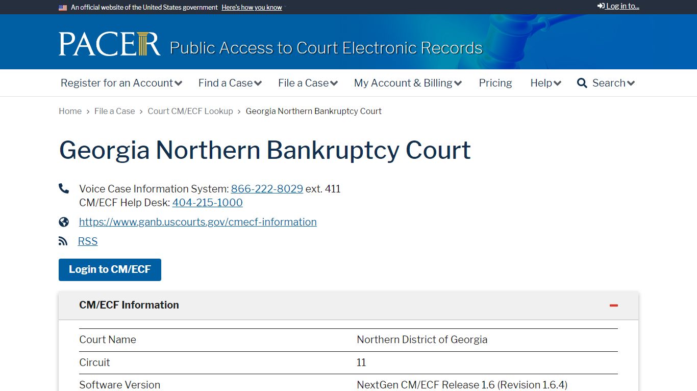 Georgia Northern Bankruptcy Court | PACER: Federal Court Records