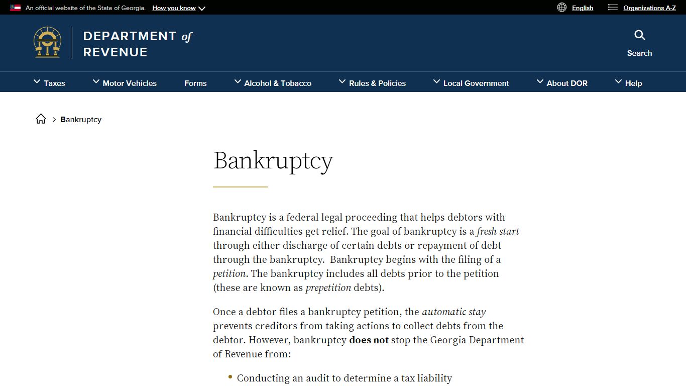 Bankruptcy | Georgia Department of Revenue